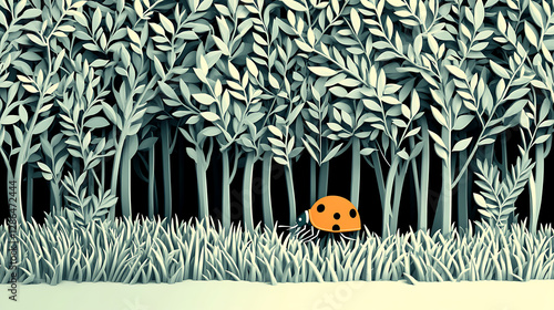 paper art style of landscape with animals in a forest beautiful trees and leaves. in natural forest layered shape in natural forest layered shape