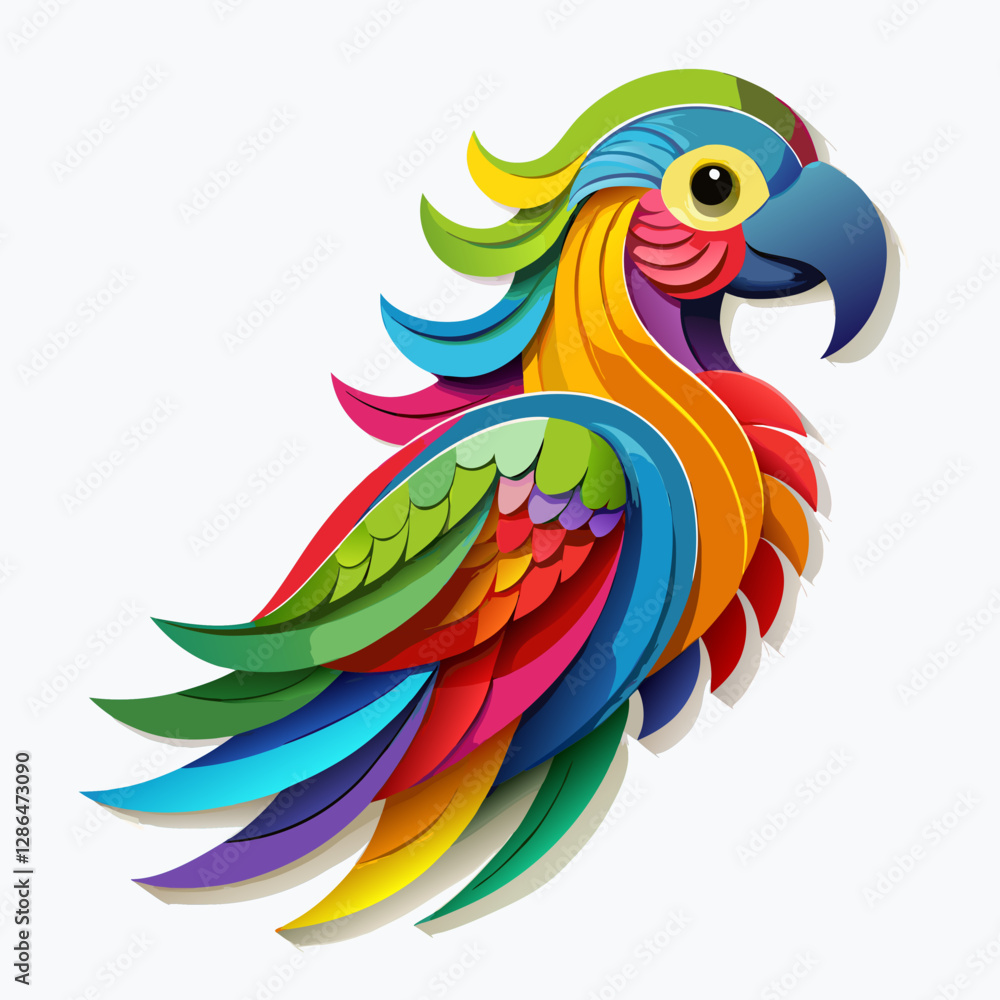 Obraz premium Vibrant Colorful Parrot Stylized Illustration with Intricate Feather Patterns and Geometric Design