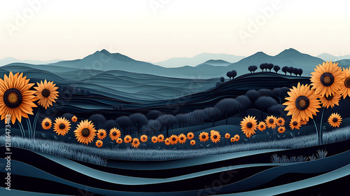 paper art style of landscape with animals in a forest beautiful trees and leaves. in natural forest layered shape in natural forest layered shape