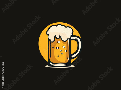 Cartoon beer mug with frothy foam against a dark background.