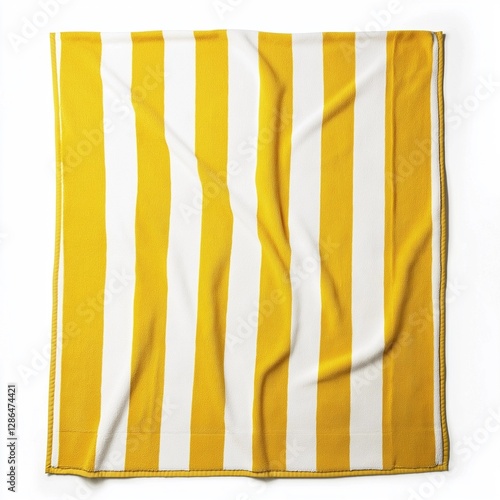 Topview yellow stripes beach towel isolated on a white background