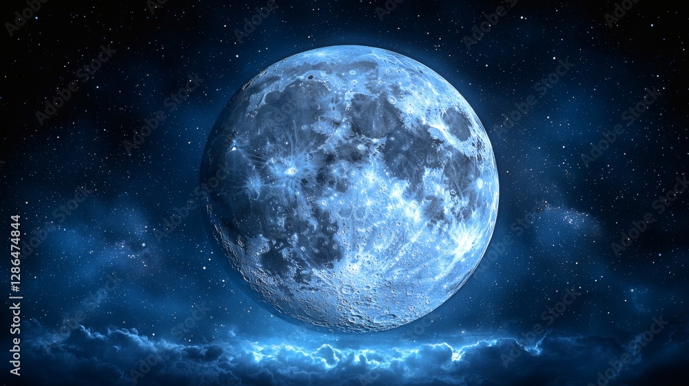 Fototapeta premium Captivating Blue Moonlit Night Sky