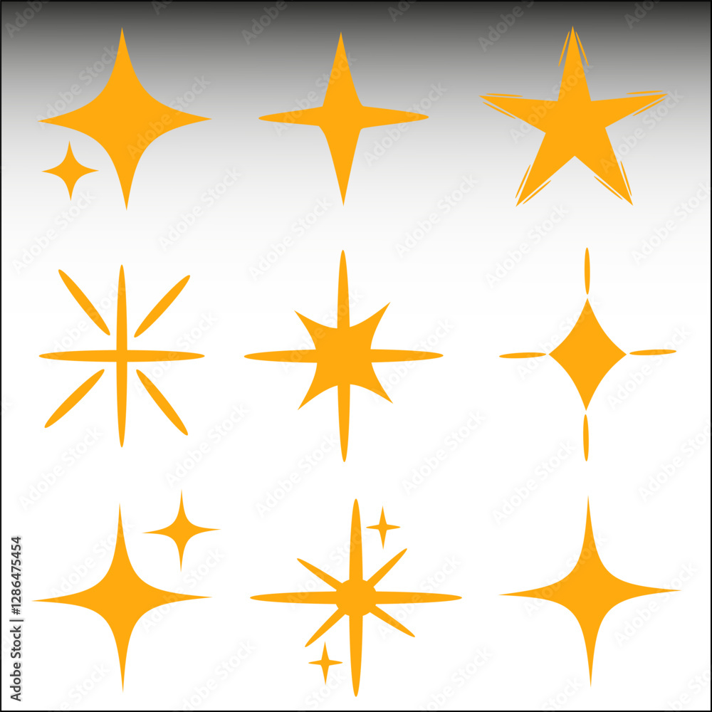 Fototapeta premium collection of retro futuristic icons with glitter. Set of star shapes. Abstract vector sign design with glitter effect. Templates for designs, posters, projects, banners, logos and business cards. PNG