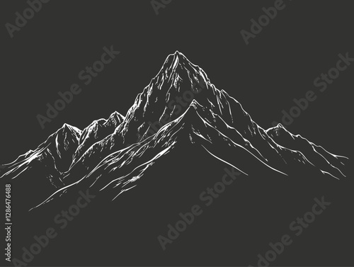 Monochrome sketch of a mountain with a minimalist black and white design.