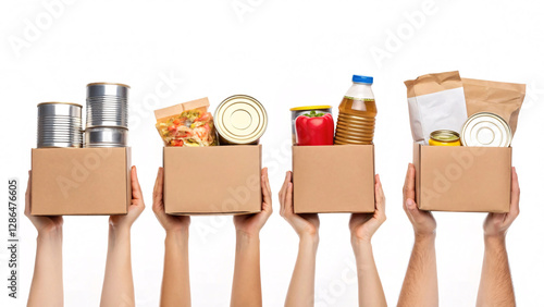 Wallpaper Mural food drive donations Food donations in hands, showcasing various items in boxes, symbolize community support and generosity Torontodigital.ca