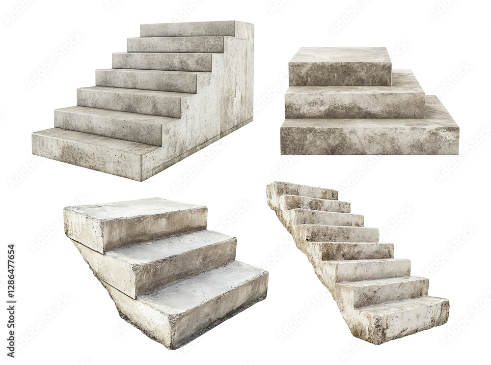 Set of concrete stairs, isolated on transparent cutout background Set of concrete stairs, isolated on transparent cutout background