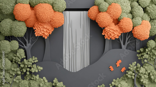 paper art style of landscape with animals in a forest beautiful trees and leaves. in natural forest layered shape in natural forest layered shape