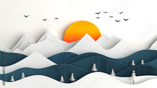 paper art style of landscape with animals in a forest beautiful trees and leaves. in natural forest layered shape in natural forest layered shape