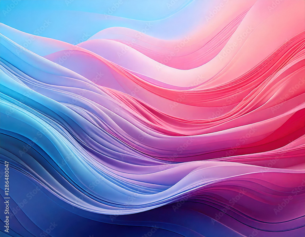 Fototapeta premium Captivating gradient flow of pastel pink blue and purple waves digital art soft background serene environment aesthetic concept