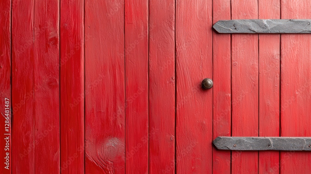 Red wooden door, rustic texture, metal accents, exterior Red wooden door, rustic texture, metal accents, exterior