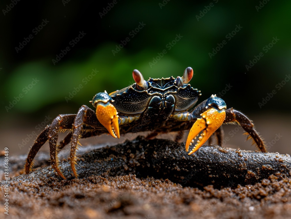 Close Up of a Vibrant Crab Coastal Shoreline Wildlife Photography Natural Habitat Eye-Level Perspective Marine Life Close Up of a Vibrant Crab Coastal Shoreline Wildlife Photography Natural Habitat Eye-Level Perspective Marine Life