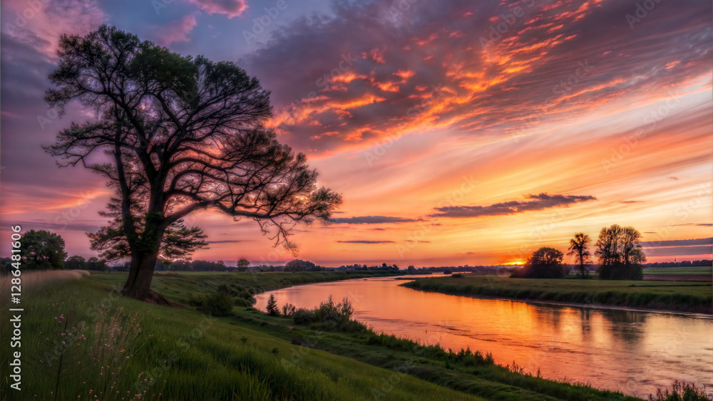 Obraz premium sunset over the river