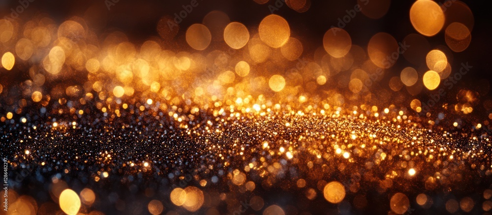 Sparkling golden glitter texture with bokeh lights.