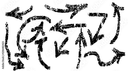 Hand-drawn black arrows in doodle style. Vector graphics EPS 10.