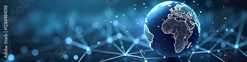 LinkedIn background with a 3D globe interconnected with glowing lines against a futuristic blue background, symbolizing global networking and business connections.