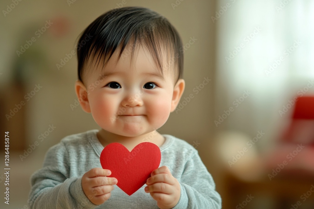 Innocent face cute baby boy with small paper heart in hands. Valentine's day greeting and funny gift. Valentine's surprise. Emotion-filled day. Love and warmth. Happy red heart kid. Love ca. Innocent face cute baby boy with small paper heart in hands. Valentine's day greeting and funny gift. Valentine's surprise. Emotion-filled day. Love and warmth. Happy red heart kid. Love ca.