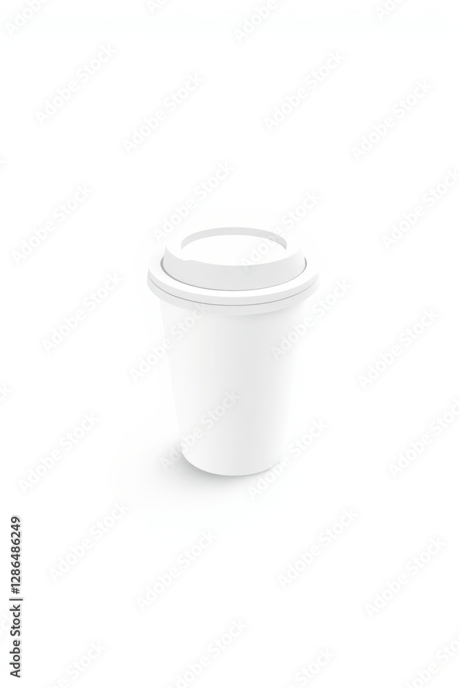 Plain white cup with lid on a white background, offering a simple and clean design aesthetic. Plain white cup with lid on a white background, offering a simple and clean design aesthetic.