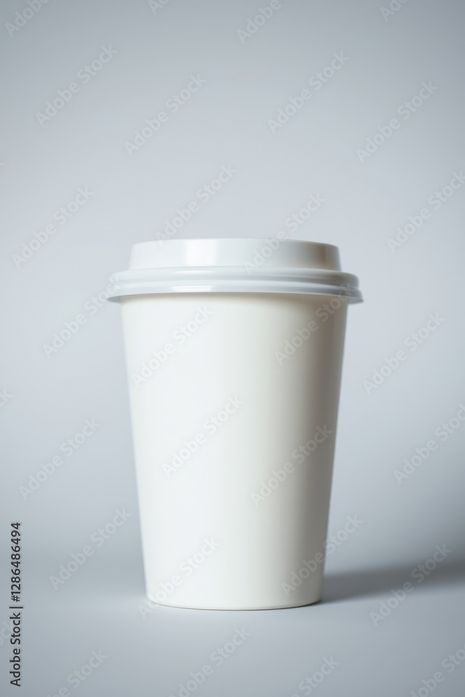 Isolated white coffee cup with lid on a grey background; perfect for morning caffeine or office break. Isolated white coffee cup with lid on a grey background; perfect for morning caffeine or office break.