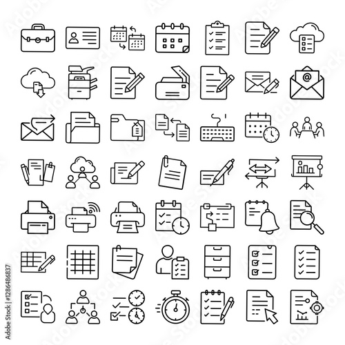 Office Productivity Icons Workflow, Management, Documents, and Scheduling