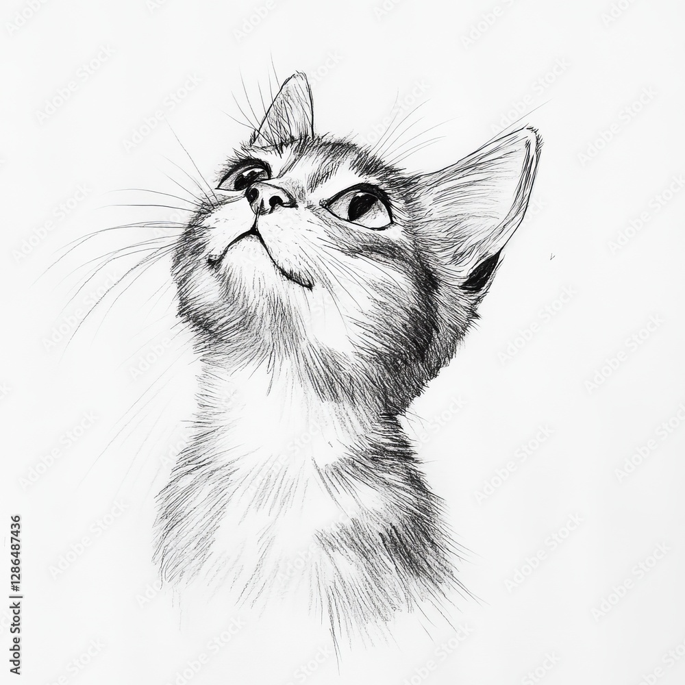 A cat drawing, black and white