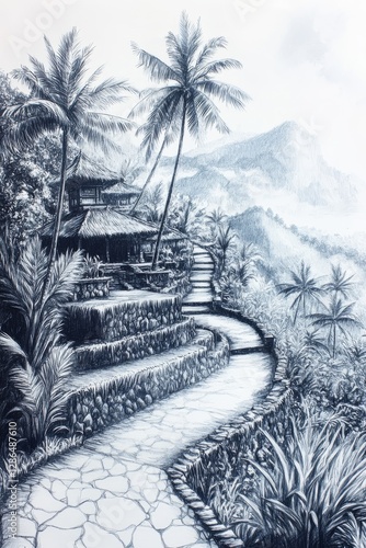 Obraz na płótnie Draw inspired of bali s landscapes w salonie