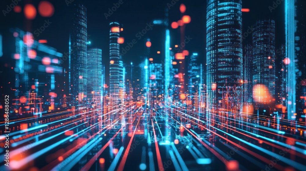 Fototapeta premium Futuristic Cityscape: Digital Metropolis at Night