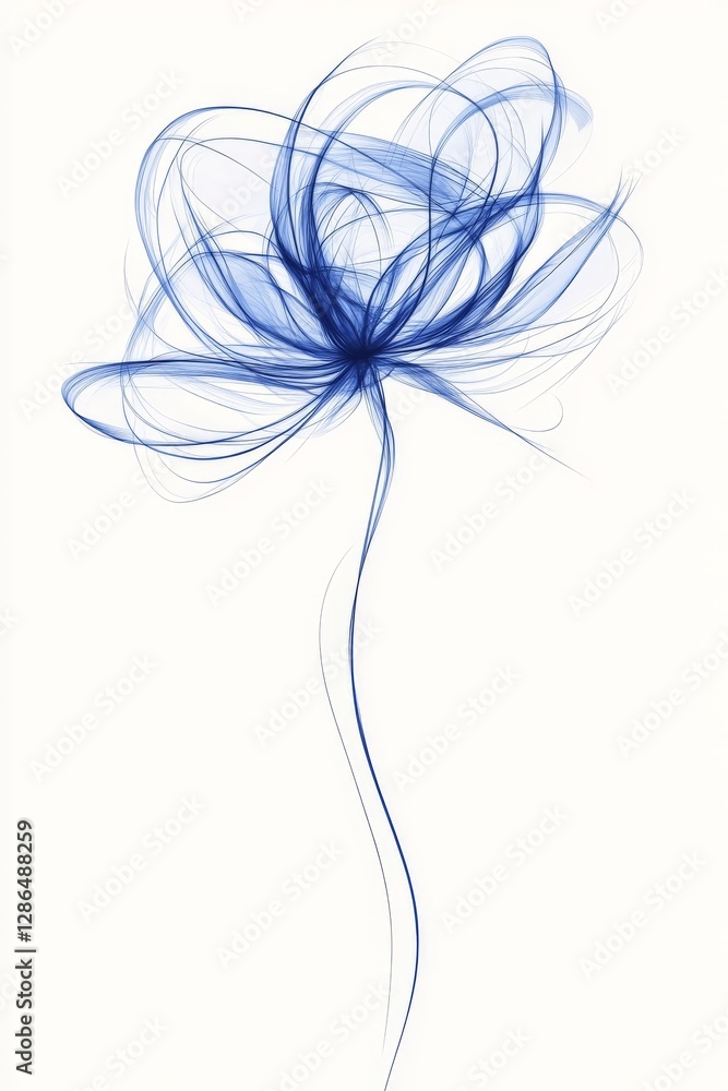 Fototapeta premium Elegant blue floral abstract line art resembling delicate ink sketch with transparent soft gradient effect minimalist botanical artwork