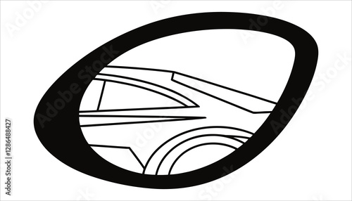 Stylized Car in Side Mirror Icon, Minimalist Automotive Design
