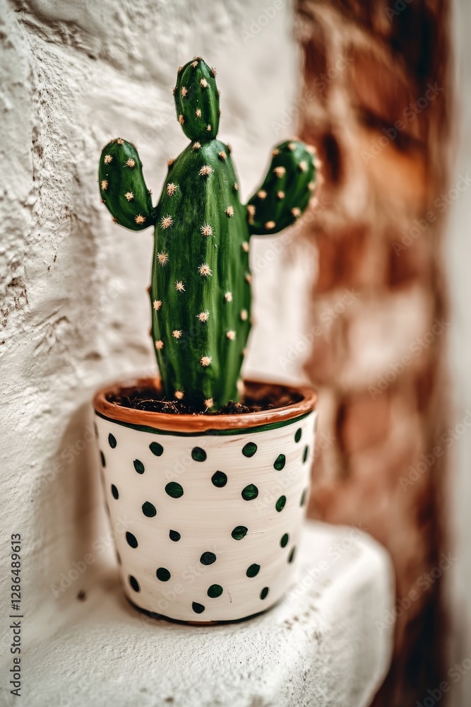 Imitation oil painting cactus in a beautiful pot delicate colors minimalism modern