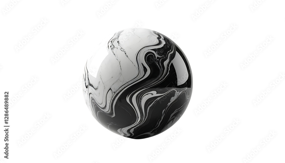 Black and white sphere featuring a glossy marble png Black and white sphere featuring a glossy marble png