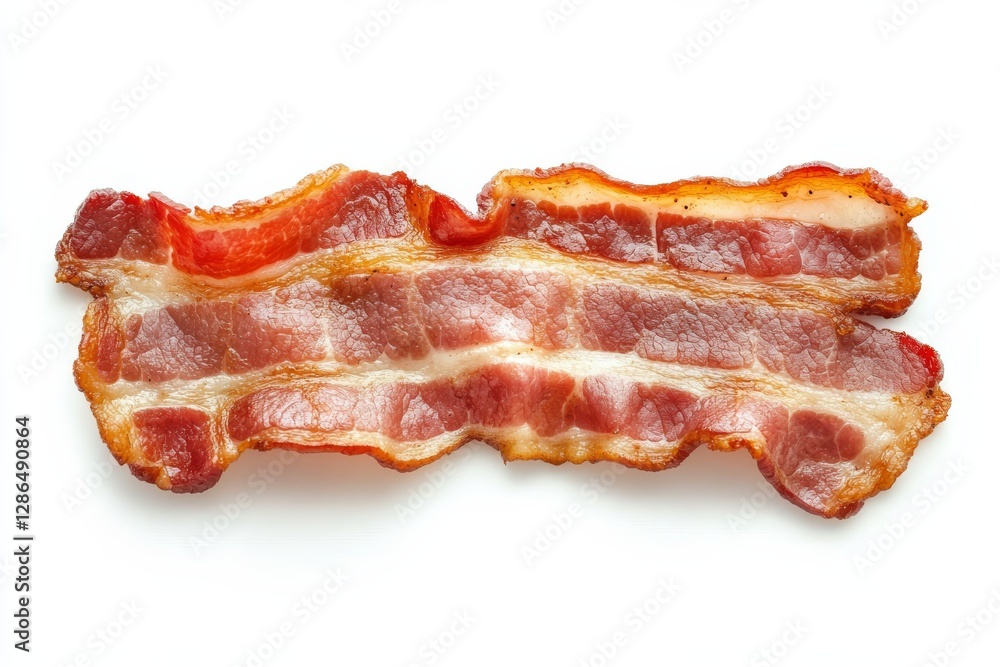 One single crispy bacon slice close up isolated on white background top view