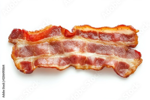 Obraz na płótnie One single crispy bacon slice close up isolated on white background top view w salonie