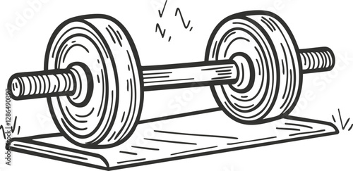 Illustration of a dumbbell on a mat, emphasizing fitness and exercise.