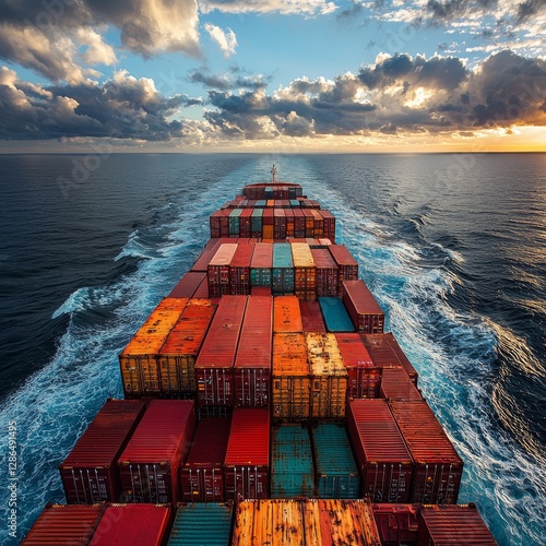 Obraz na płótnie Photo of container ship on ocean w salonie