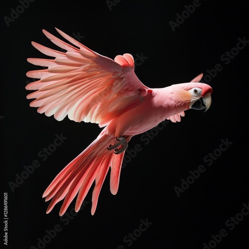 Obraz na płótnie Pink parrot flying dona t looking to the camera black background w salonie