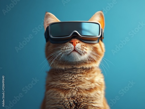 Obraz na płótnie Portrait of a cat wearing vr glasses 3d character blue solid background w salonie