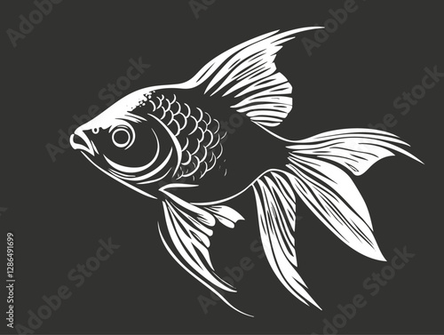 Black and white fish silhouette illustration with detailed fins and scales.