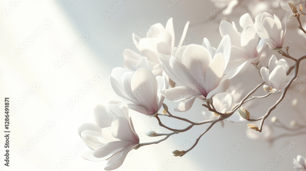 Pure white flat and three dimensional white magnolia artistic beauty advanced style graphic design material 8K master level