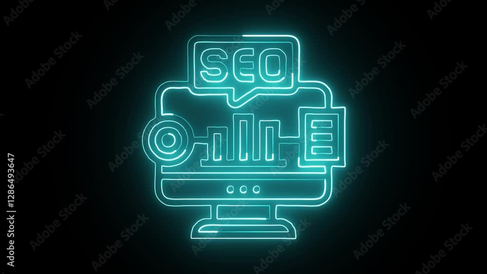 glowing neon seo icon isolated on black background hd video motion graphic animation glowing neon seo icon isolated on black background hd video motion graphic animation