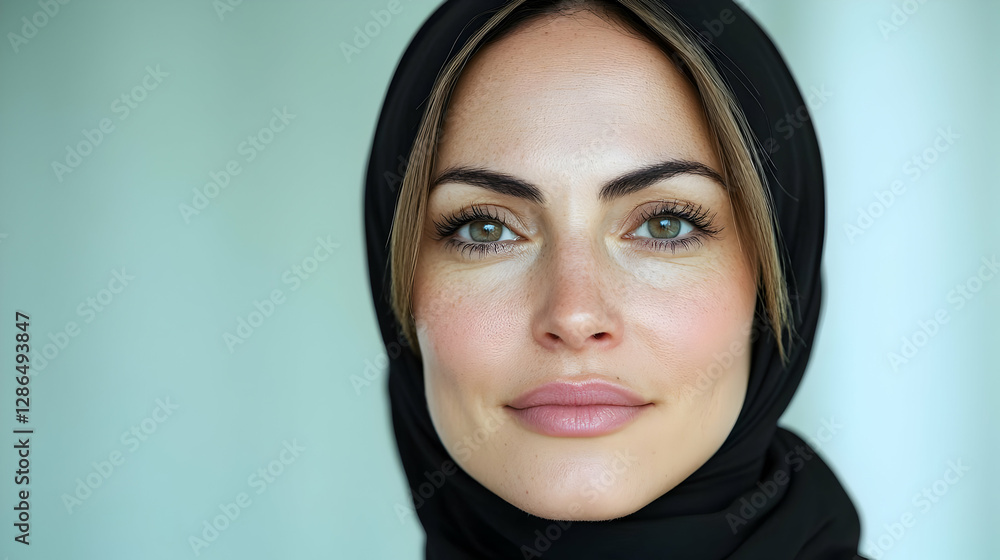 Confident woman, hijab, portrait, neutral background, professional headshot Confident woman, hijab, portrait, neutral background, professional headshot