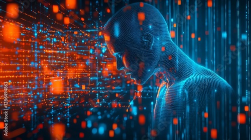 Obraz na płótnie The AI consciousness flickers violently pieces of its holographic body breaking off into digital dust It reaches out trying to hold itself together w salonie