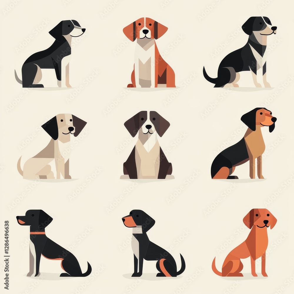 Obraz premium vector style illustrations flat dog set