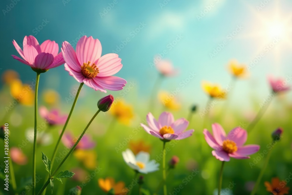 Soft petals of wildflowers bloom in the meadow, meadow, natural Soft petals of wildflowers bloom in the meadow, meadow, natural