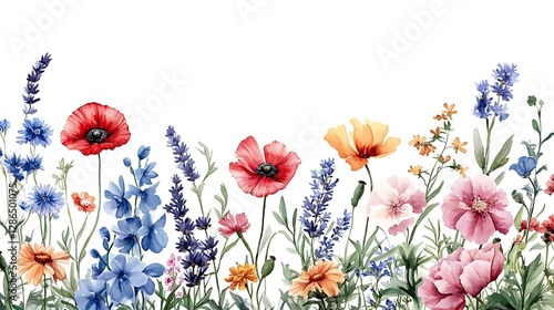 Vibrant Wildflower Watercolor Illustration, A vibrant watercolor illustration of various wildflowers