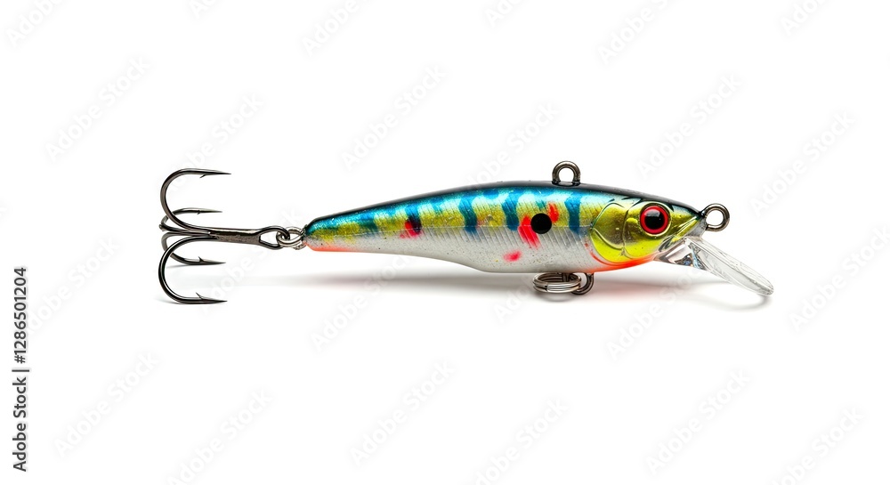 Detailed Fishing Lure Image with Sharp Treble Hook and Colorful Design Detailed Fishing Lure Image with Sharp Treble Hook and Colorful Design