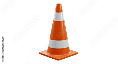 Orange Traffic Cone with Reflective Stripes on a White Background photo