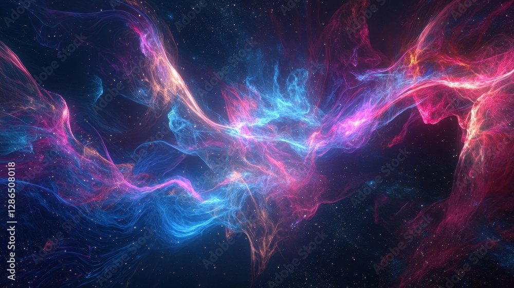 A futuristic deep-space experiment manipulates a nebula, warping its glowing tendrils into artistic patterns A futuristic deep-space experiment manipulates a nebula, warping its glowing tendrils into artistic patterns