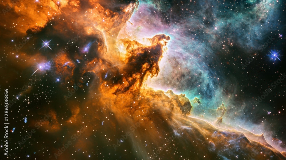 Obraz premium A quantum nebula pulses with energy, its shifting hues creating an ever-changing cosmic display