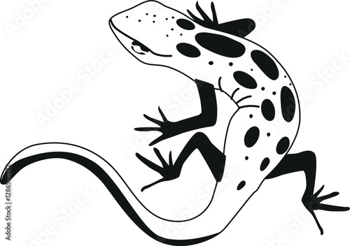 Scaly lizard black-and-white vector illustration