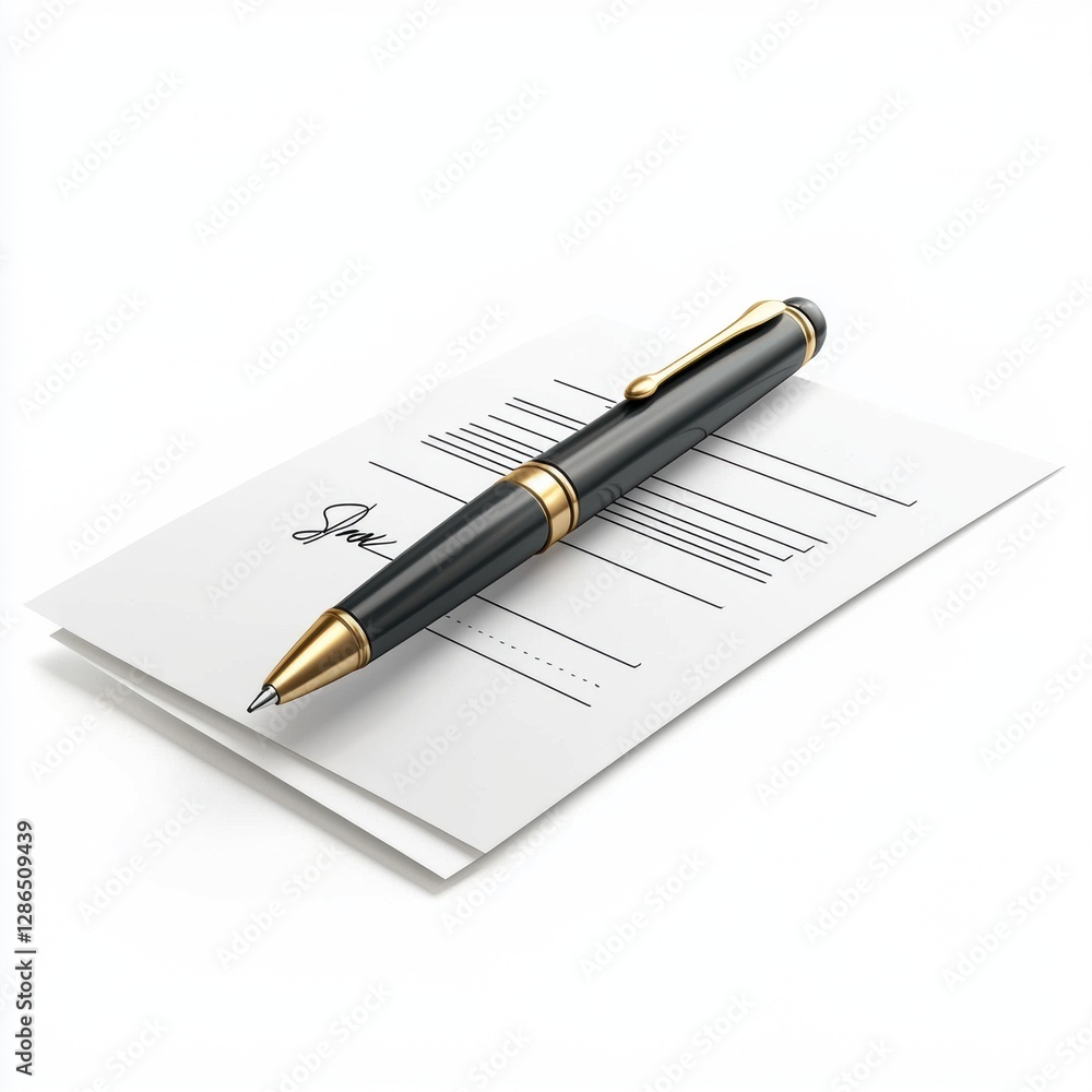 Business contract with pen signing isolated on white background Business contract with pen signing isolated on white background